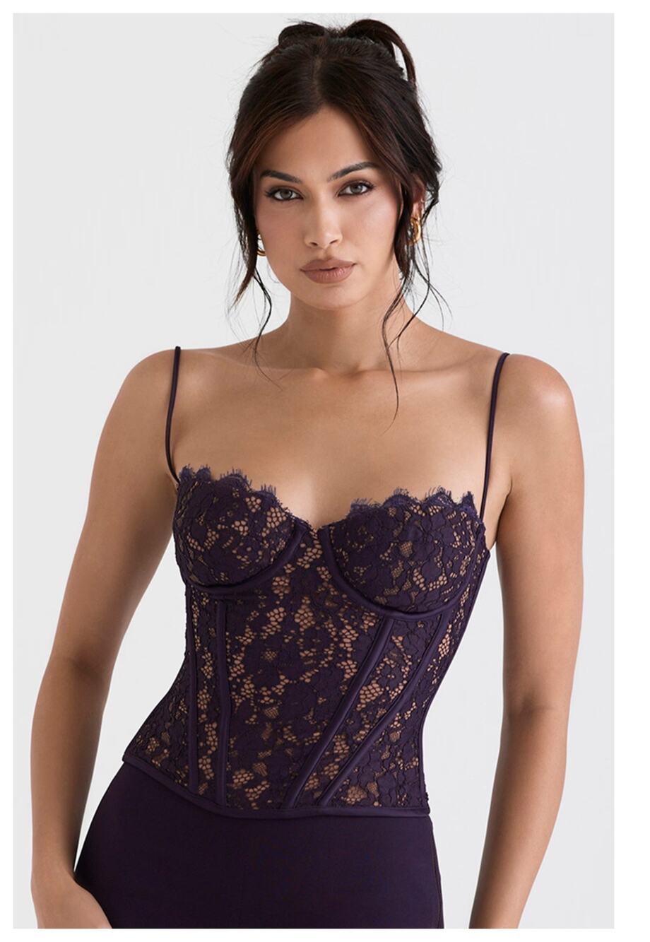 NEW HOUSE OF CB Mila Night Shade Lace Underwired Corset Size Medium